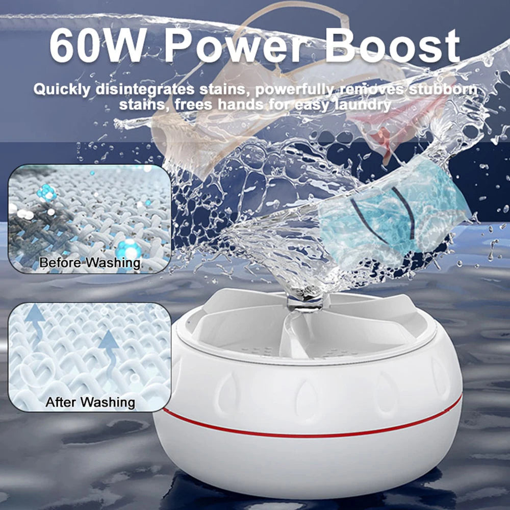 60W Portable Turbo Washing Machine Hight Power Mini Ultrasonic Washer for Baby Clothes Underwear Socks Business Trip Travel