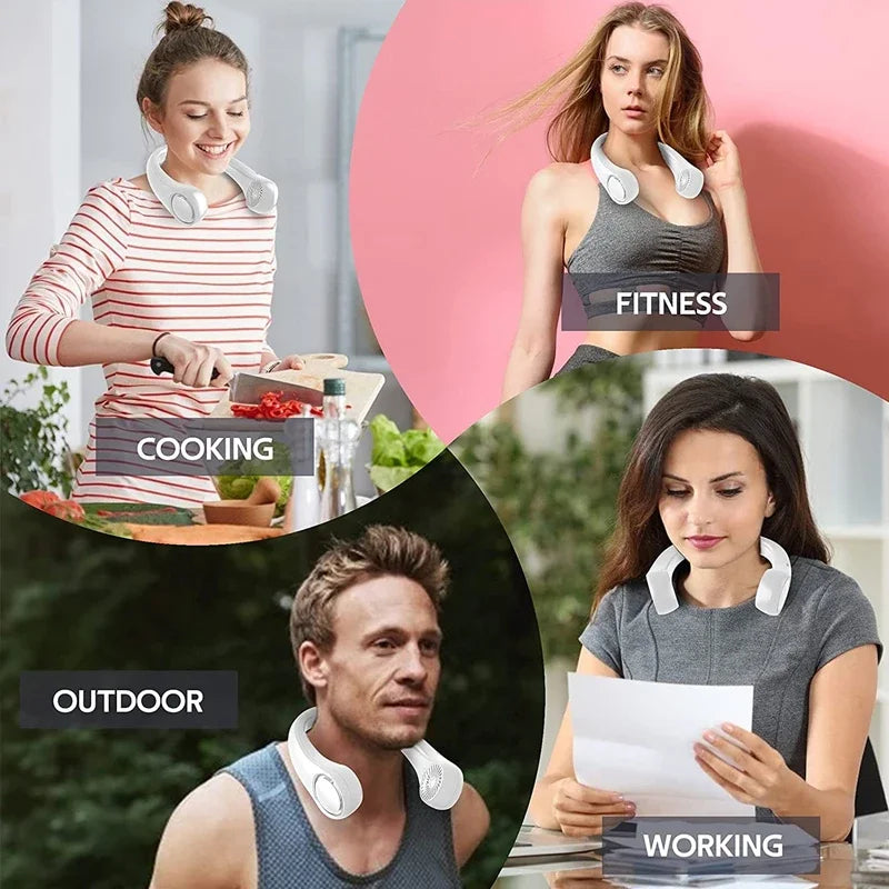 Portable Hanging Neck Fan, Mini Electric Wireless USB Rechargeable Fan, Bladeless Mute Fans Air Conditioning Cooler for Sports, Work, Kitchen.