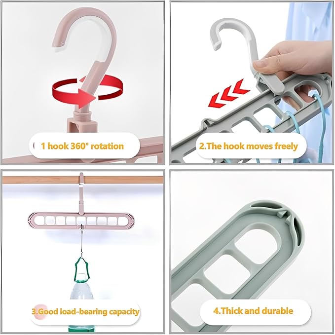 Smart Hanger 9-in-1, 9 Holes Rotate Anti-Skid Folding Hanger,