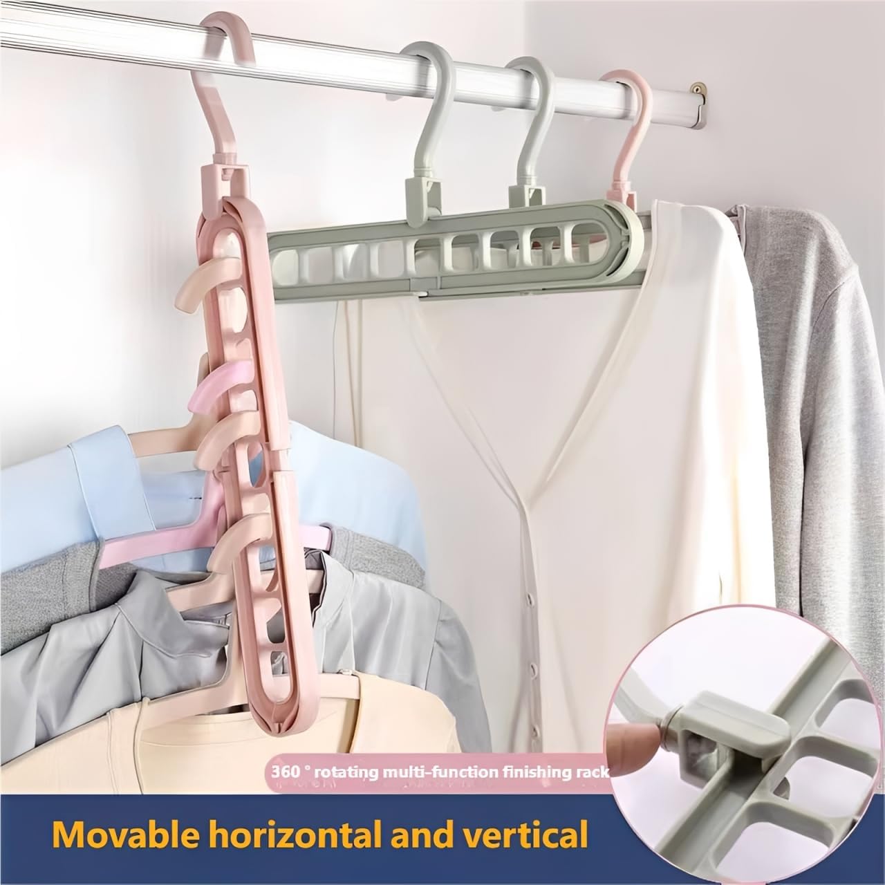 Smart Hanger 9-in-1, 9 Holes Rotate Anti-Skid Folding Hanger,