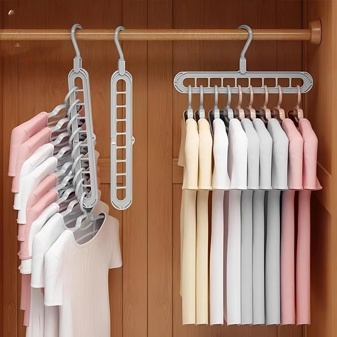 Smart Hanger 9-in-1, 9 Holes Rotate Anti-Skid Folding Hanger,