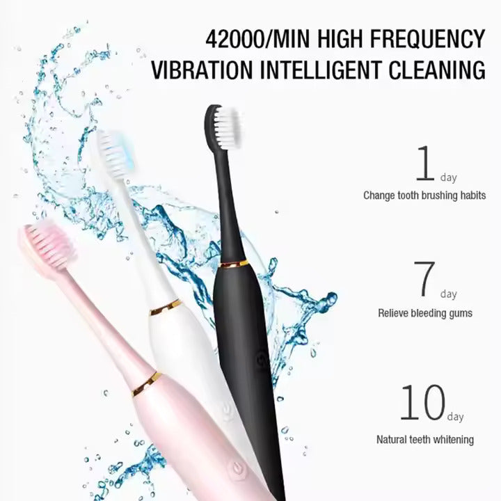 Rechargeable Electric Toothbrush for Kids, Adults - Free USB 3 Brushes