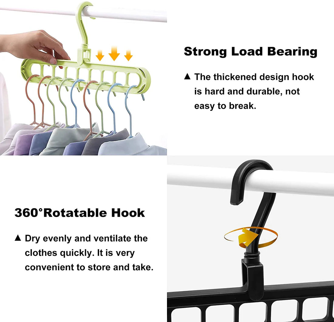 Smart Hanger 9-in-1, 9 Holes Rotate Anti-Skid Folding Hanger,