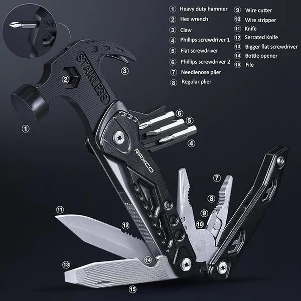 15 All-in 1 Multifunction Hammer and Plier, Screw Drivers, Knives.