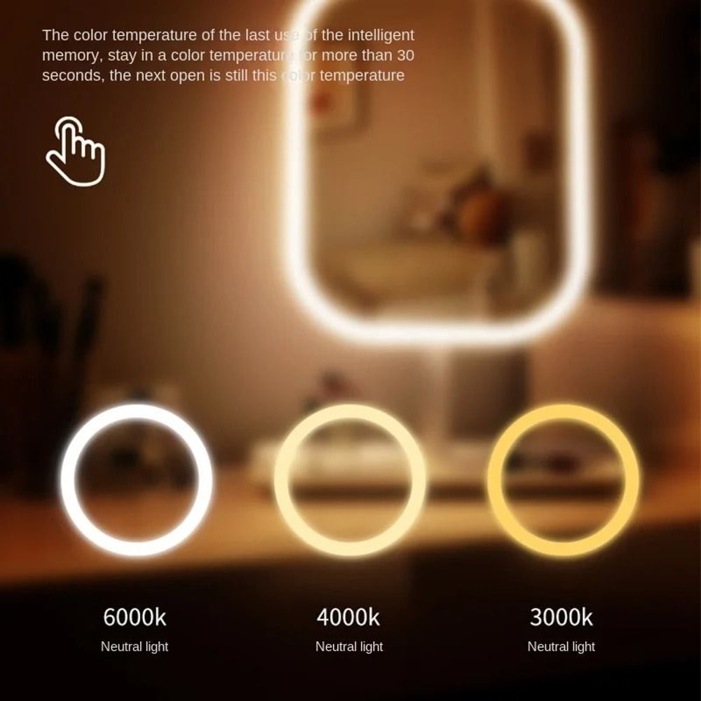 Portable LED Makeup Mirror With Stand Touch Screen, 3 Light Modes