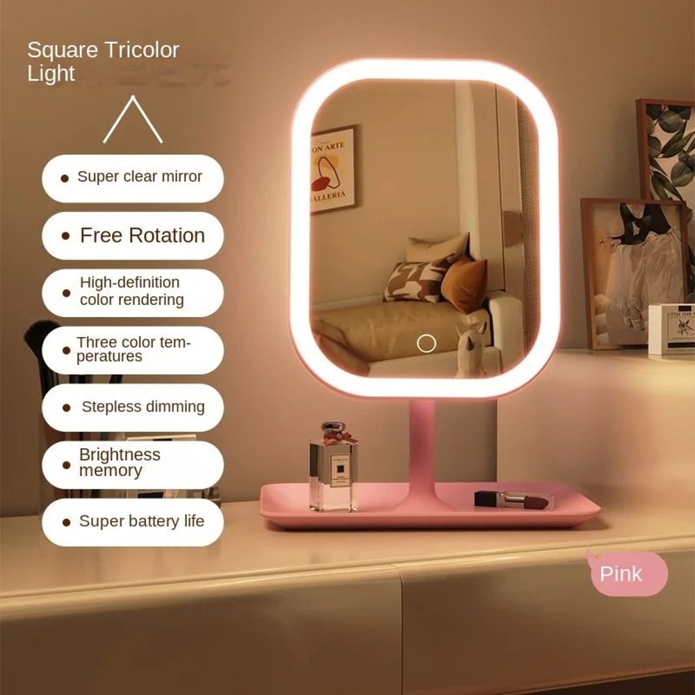 Portable LED Makeup Mirror With Stand Touch Screen, 3 Light Modes