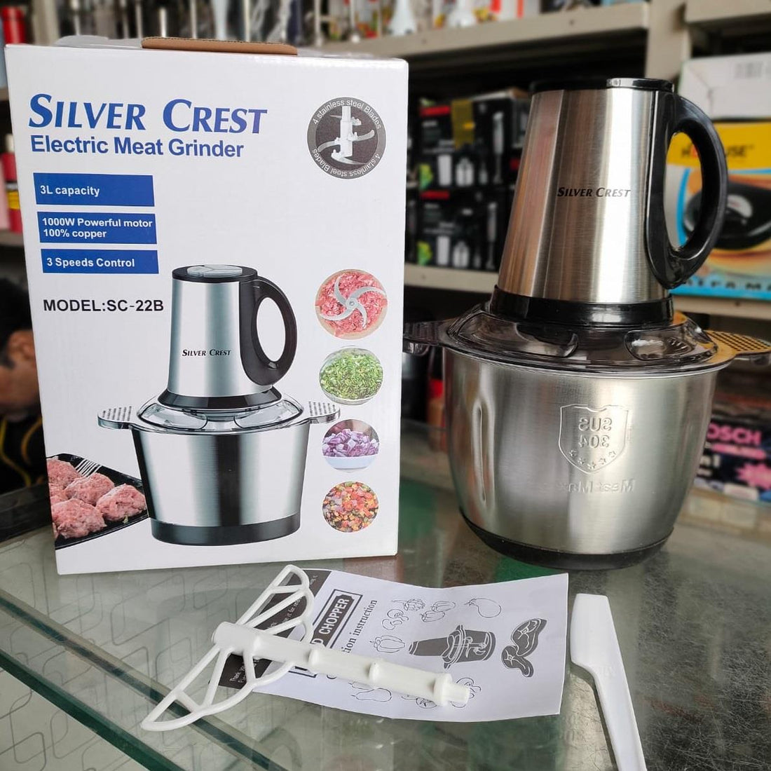 Multi Functions Crest Meat Chopper, Silver (3 Litr) Steel Bowl